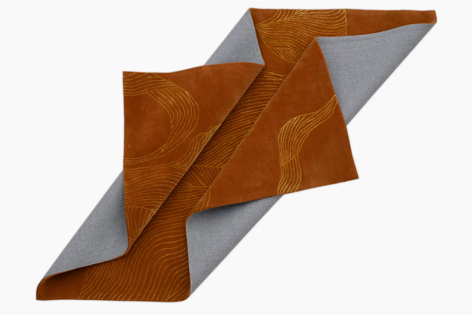 2 Sided Folded edge of Desert Sands Rug highlighting thickness and hand tufted detailing.