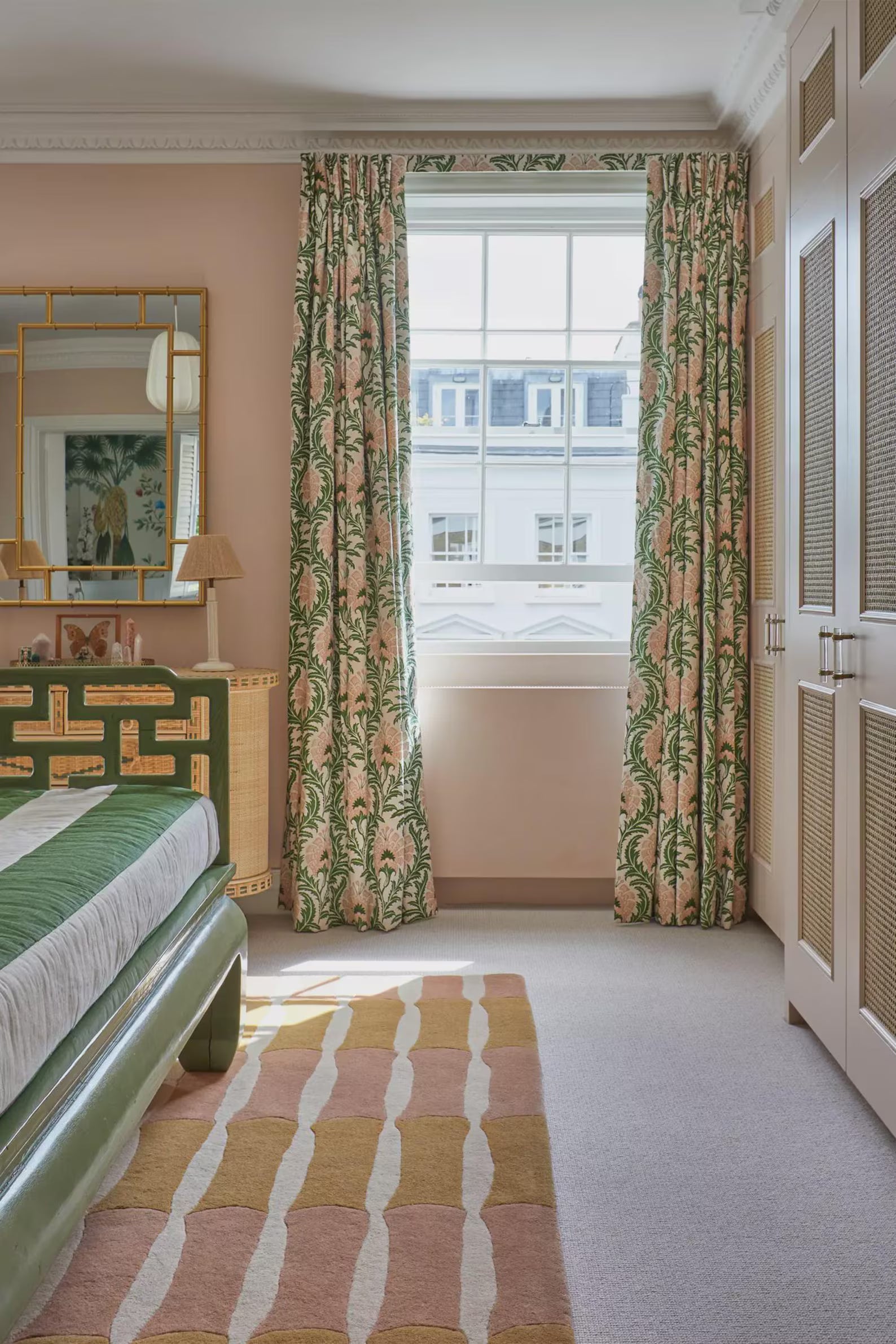 Amberline Rug placed in a bright hallway, showcasing its striped design and soft tones that enhance narrow spaces with warmth and style.