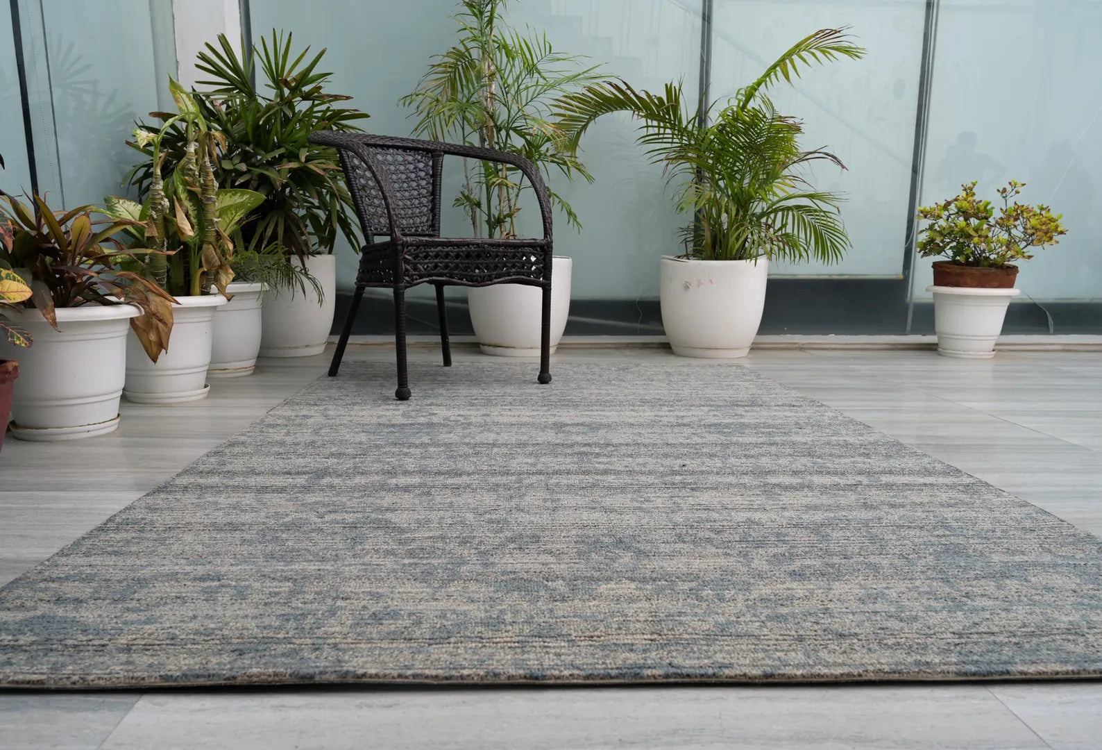 Azure Fade Rug under natural light highlighting detailed texture and faded charm