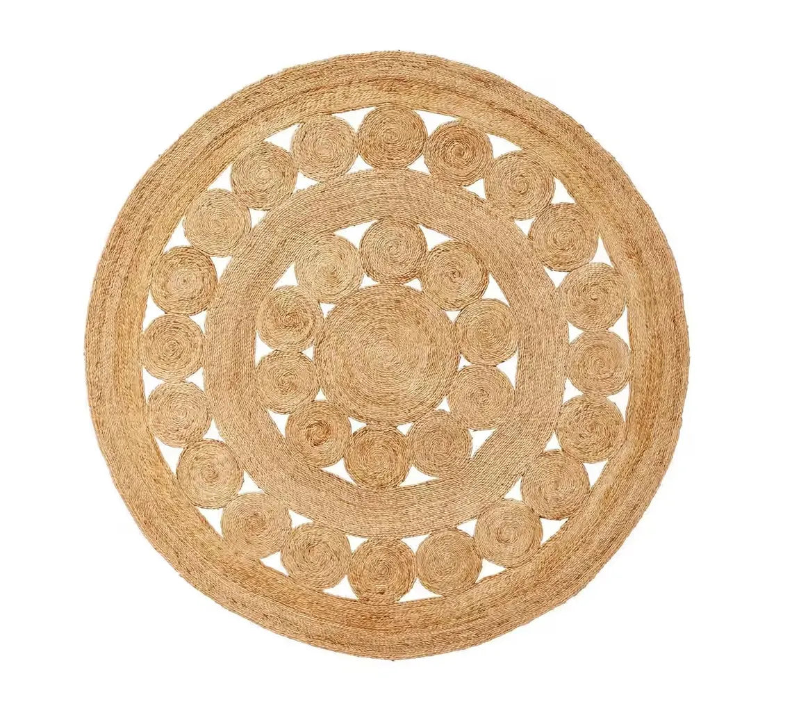 Round Bask Jute Rug on a clean white background showcasing its natural braided texture and handcrafted circular pattern design.