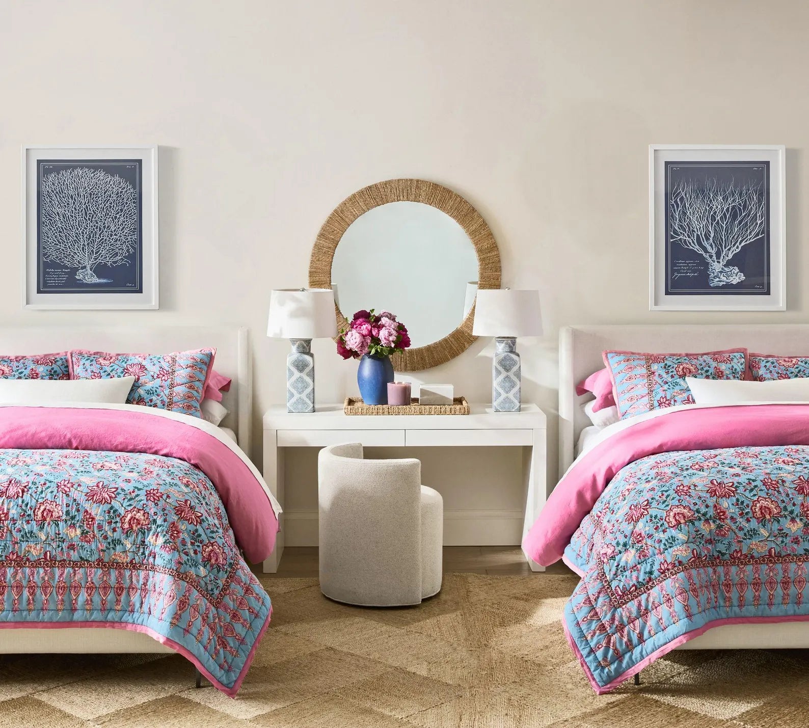 Cascara Rug styled beside a wooden vanity unit, adding organic charm and texture to a modern bathroom.