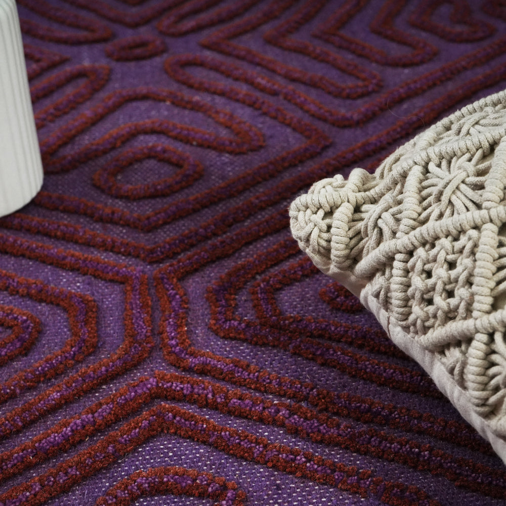 Crimson Maze Textured Wool Rug