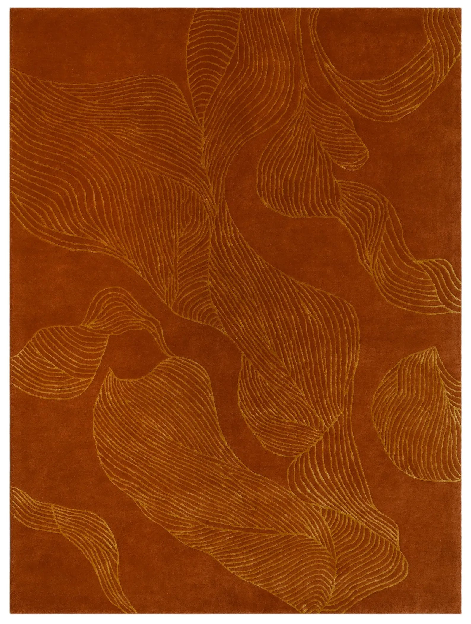 Desert Sands Rug flat lay showing sculpted patterns in warm earthy tones.