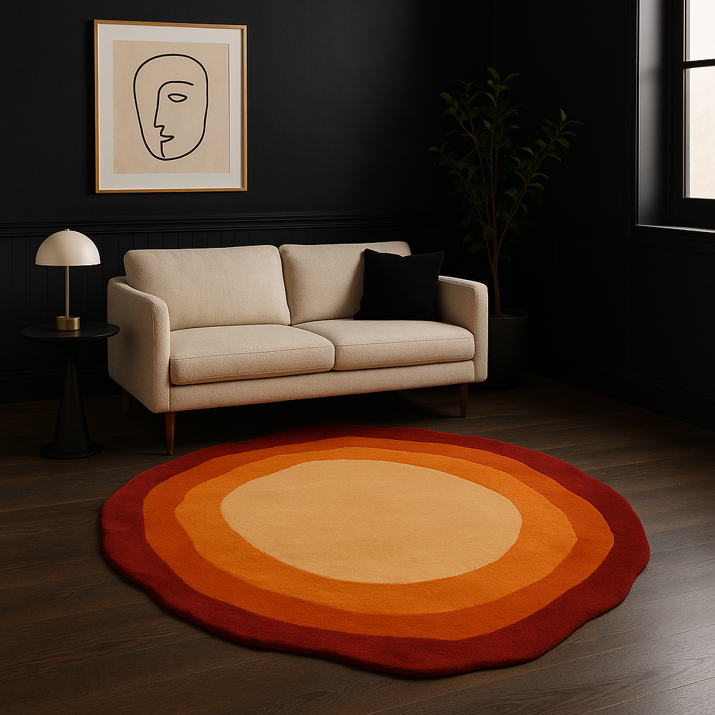 Colors Rug placed in a contemporary interior with a sofa.