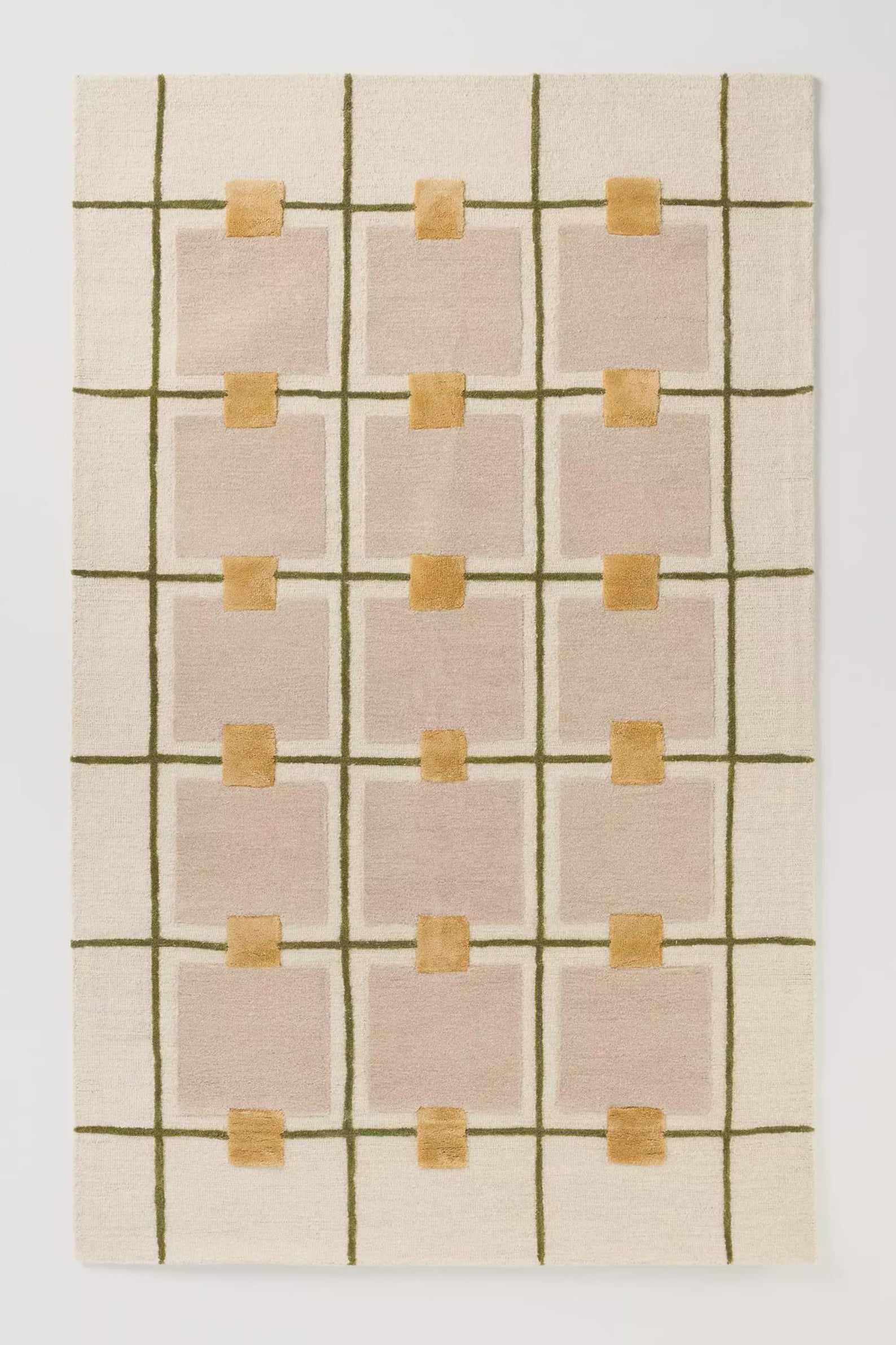 Geometric grid wool rug 8x10 handmade in India – luxury living room décor by Decordec
