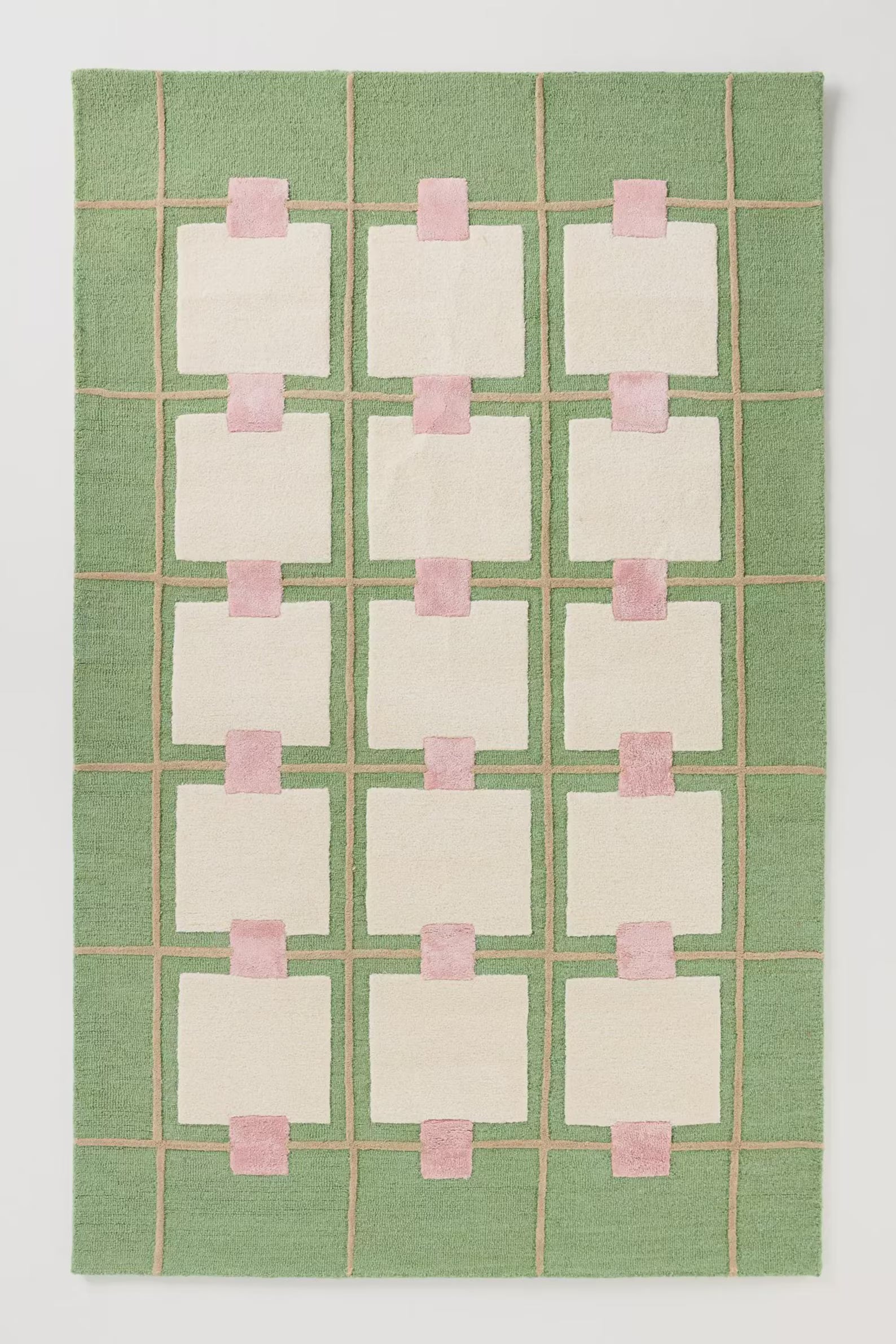 Luxury geometric grid wool rug with neat edge finishing and colorful geometric design – Decordec