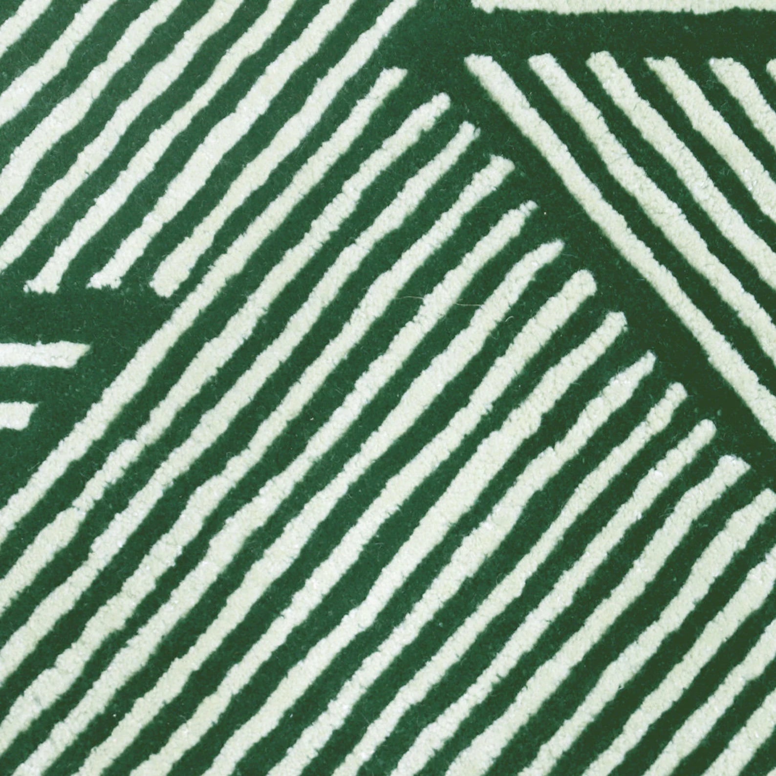 Green Terrain Rug edge detail showing precise finishing and raised tuft pattern in deep green wool texture.
