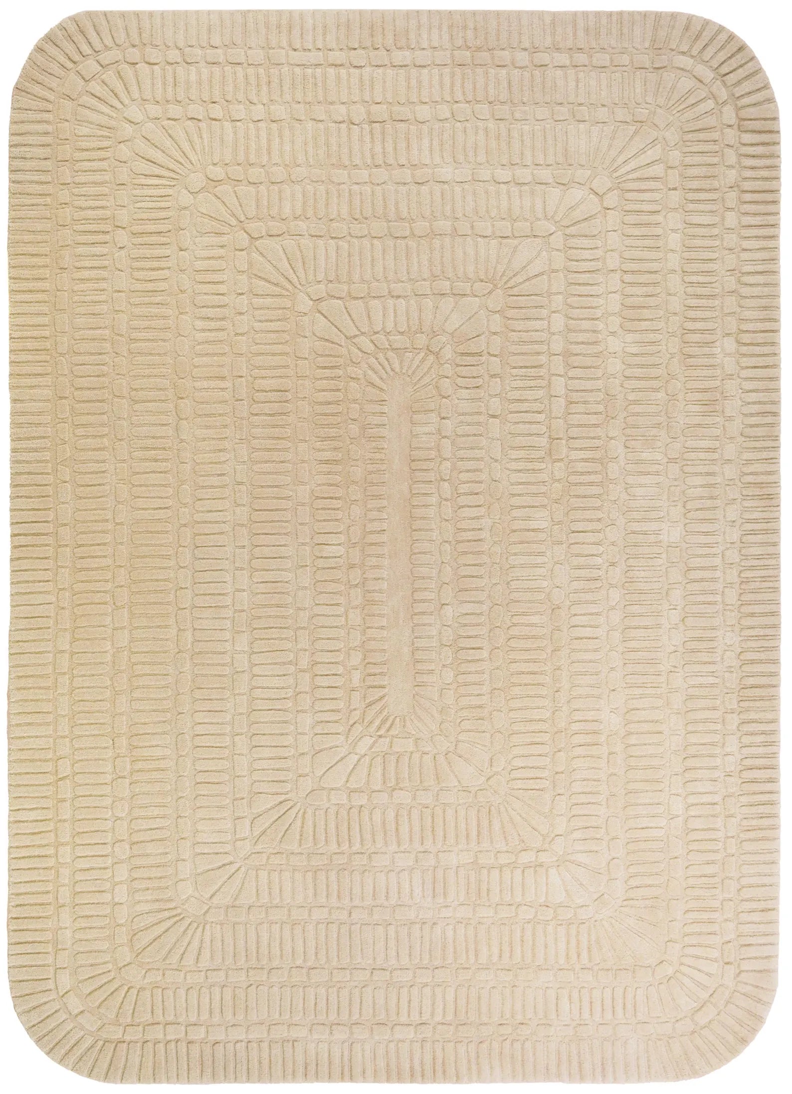 Flat lay of Grid Wool Rug with clean linear patterns.