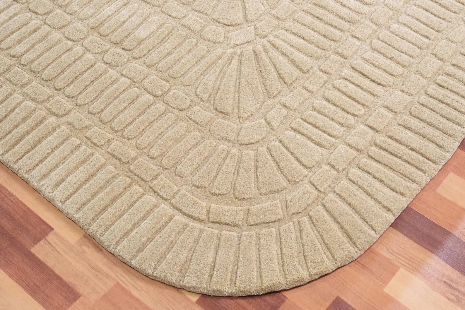 Close-up of Grid Wool Rug with carved grid textures.