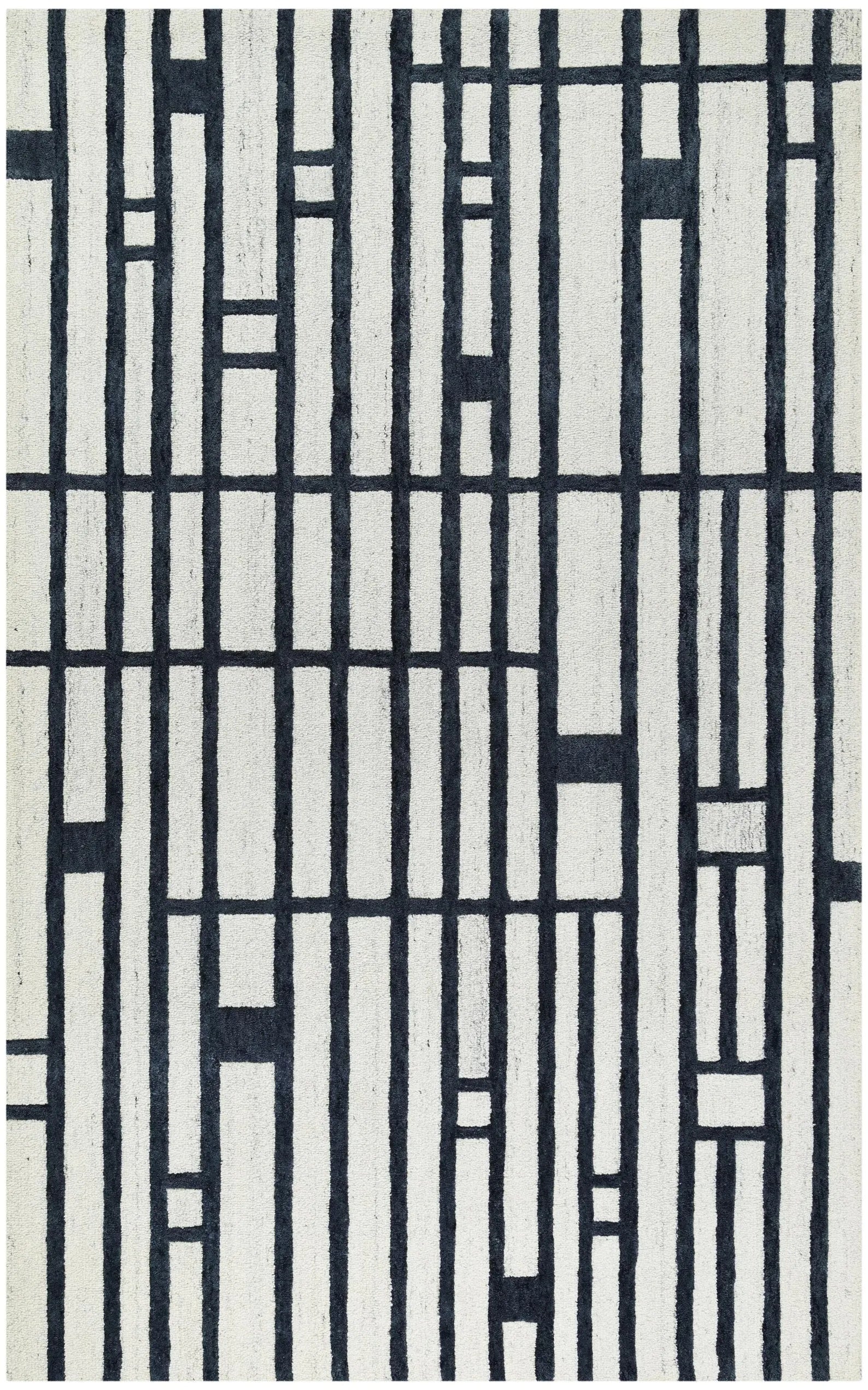 Gridlock Rug styled in a modern living room with neutral décor, adding graphic contrast through its grid design.