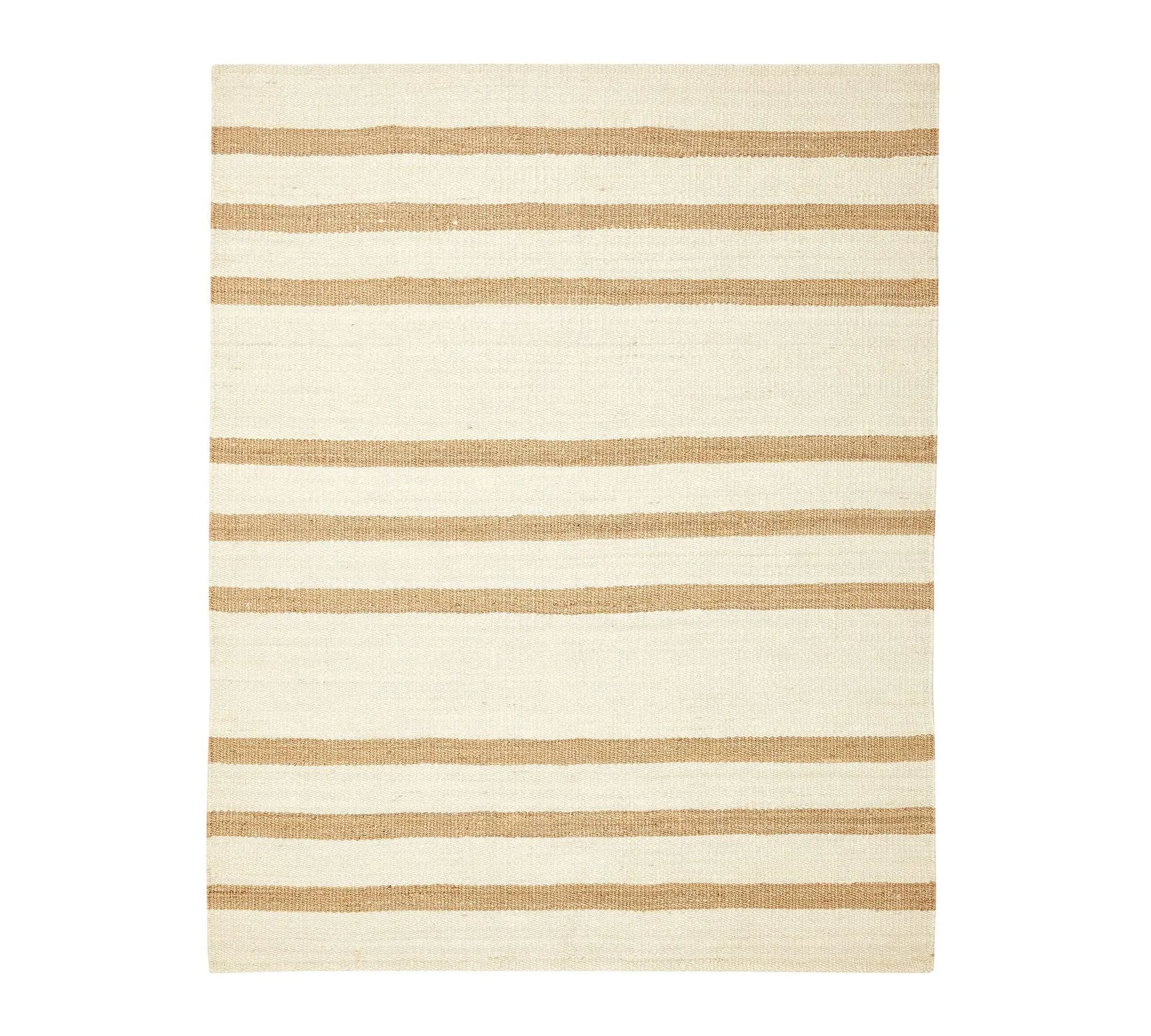 Loomtrail Rug top view on white background showing horizontal beige stripes handwoven on an ivory base.
