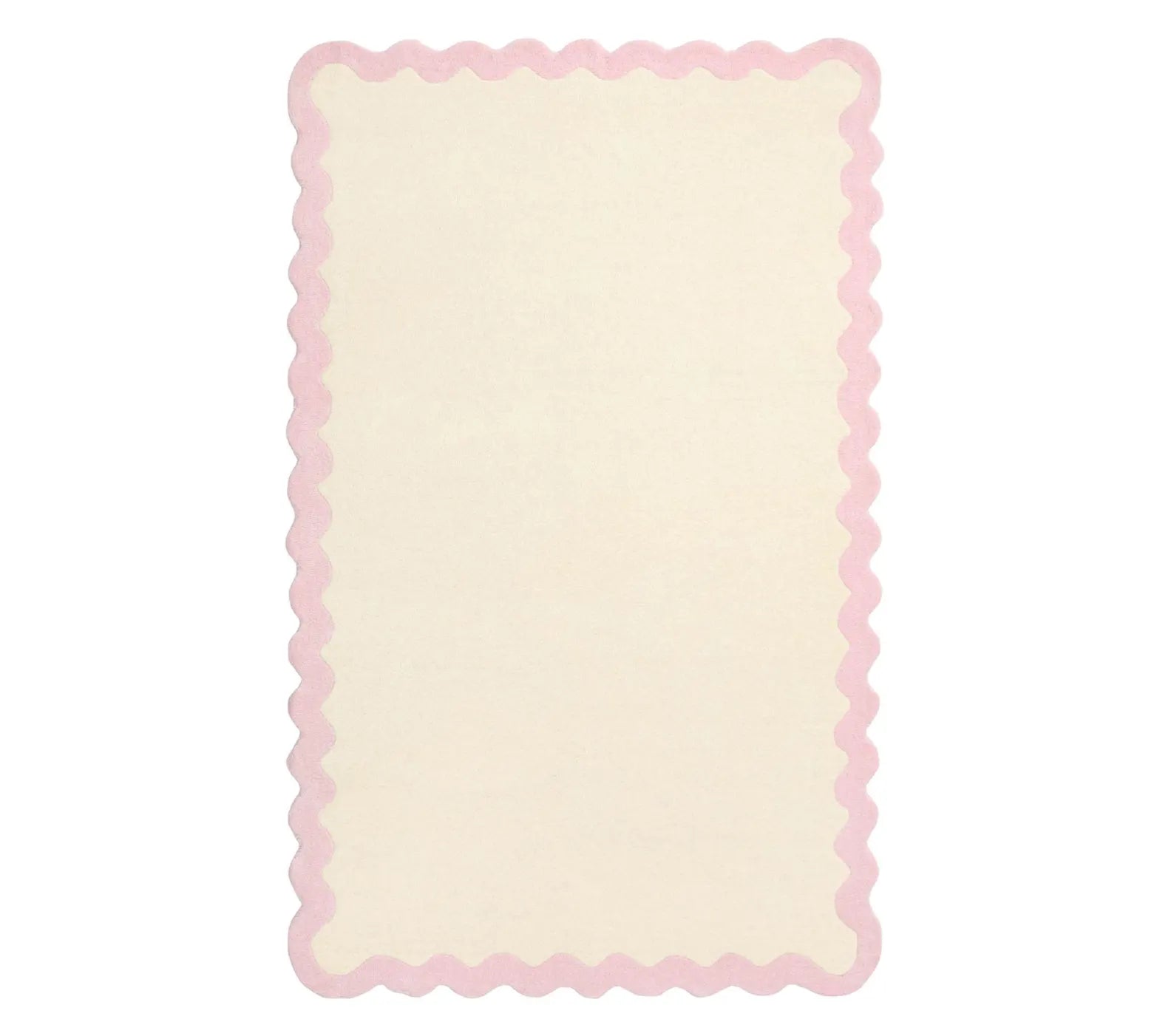 Lullaby Rug close texture showing plush ivory surface with delicately finished pastel pink edges