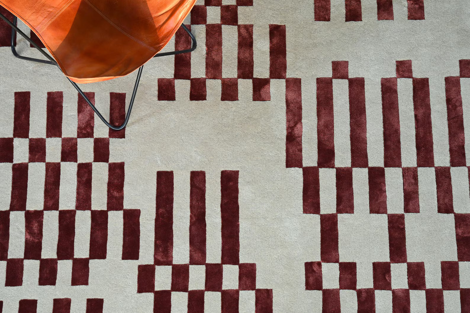 Full overhead view of Pixelated Rug, displaying complete abstract grid design