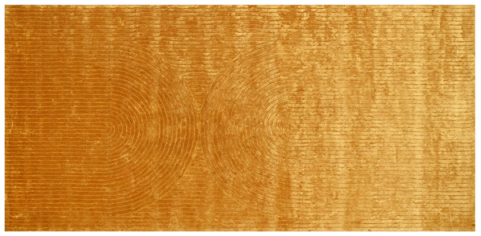 Full view of Walkin Wardrobe Rug in golden yellow with ribbed velvet-like texture.
