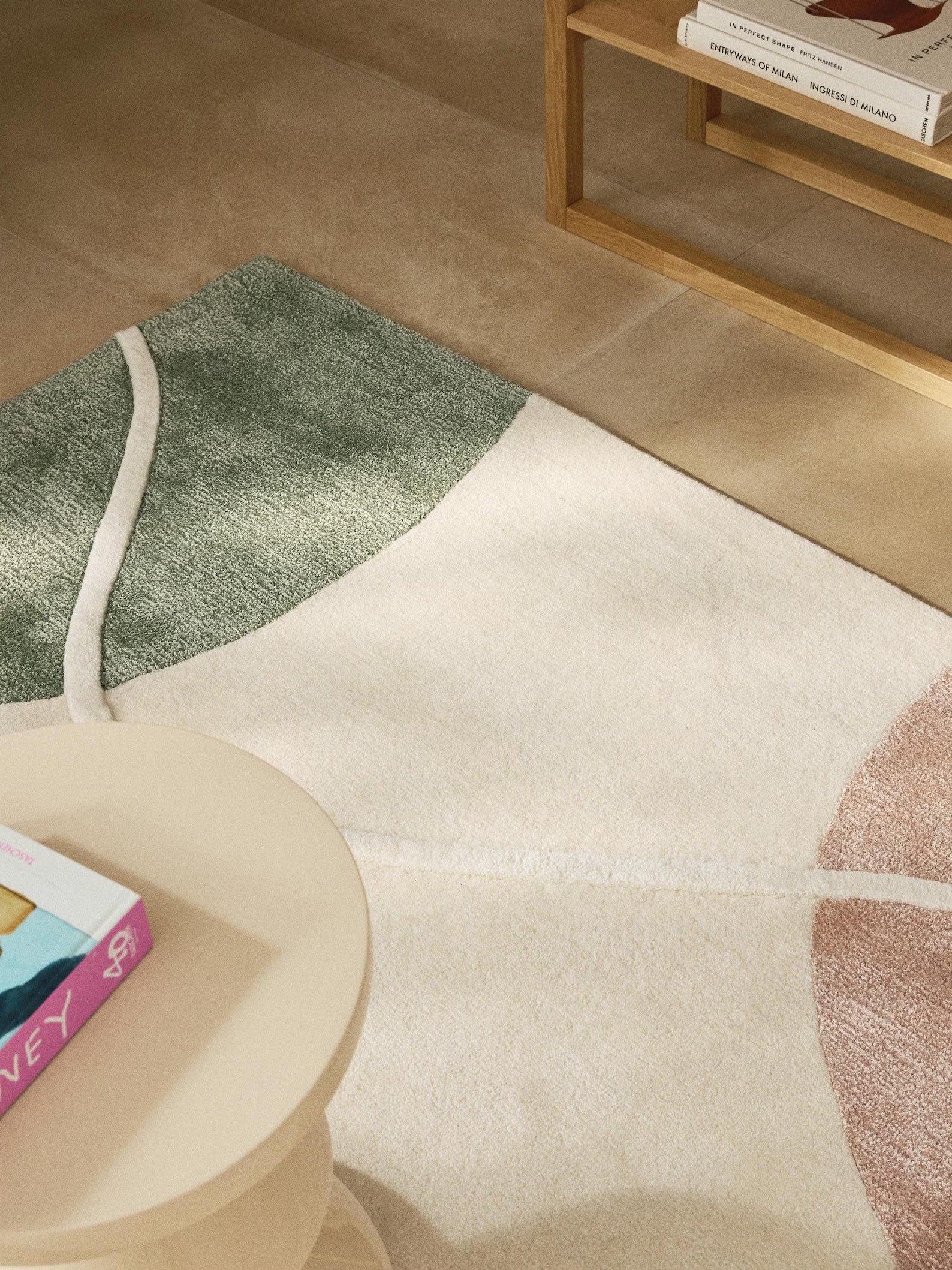 Seren Rug styled in a modern living room with elegant organic pattern and natural light