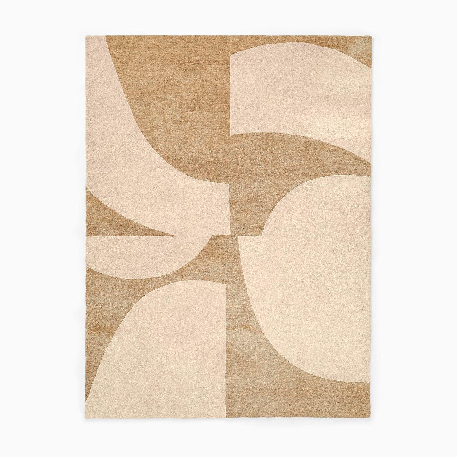 Top angle view of Solara Rug showing complete golden-beige arc design.