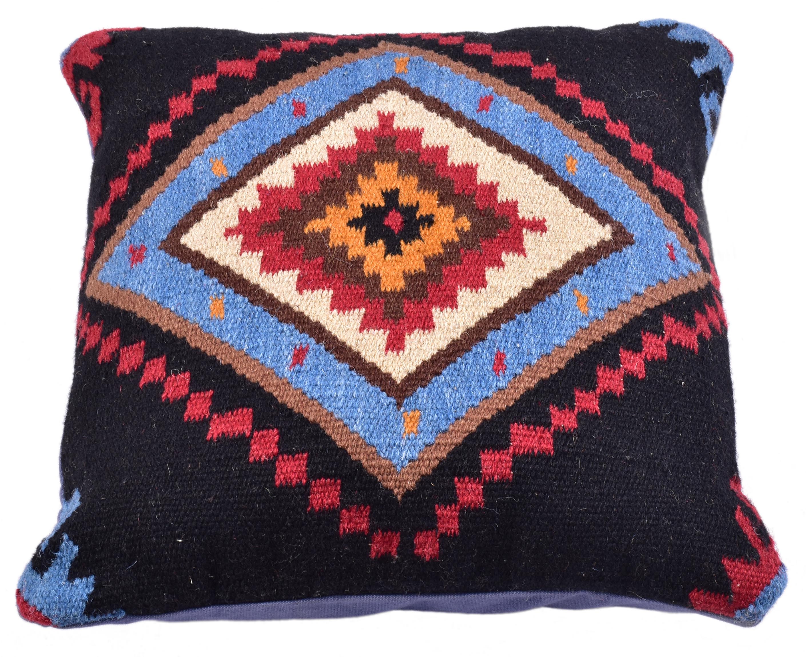 Close front view of Southwestern Diamond Wool Cushion with geometric diamond pattern.
