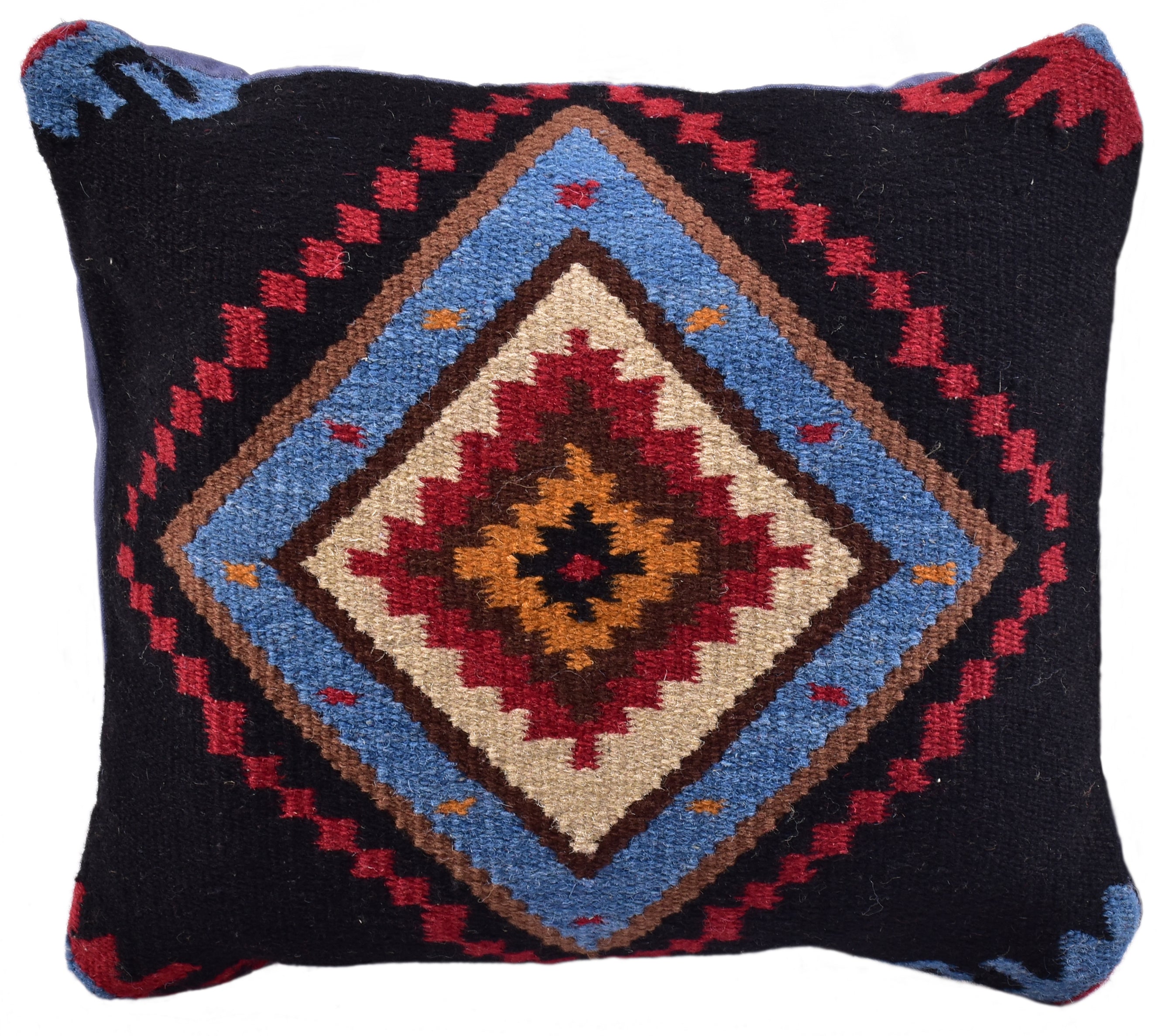 Studio front view of the Southwestern Diamond Wool Cushion with a bold Southwestern diamond pattern.