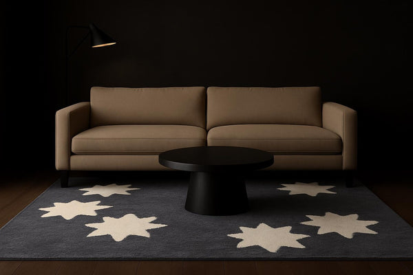 The Starry Night Rug a hand tufted masterpiece inspired by celestial motion and fine craftsmanship, perfect for Indian interiors.