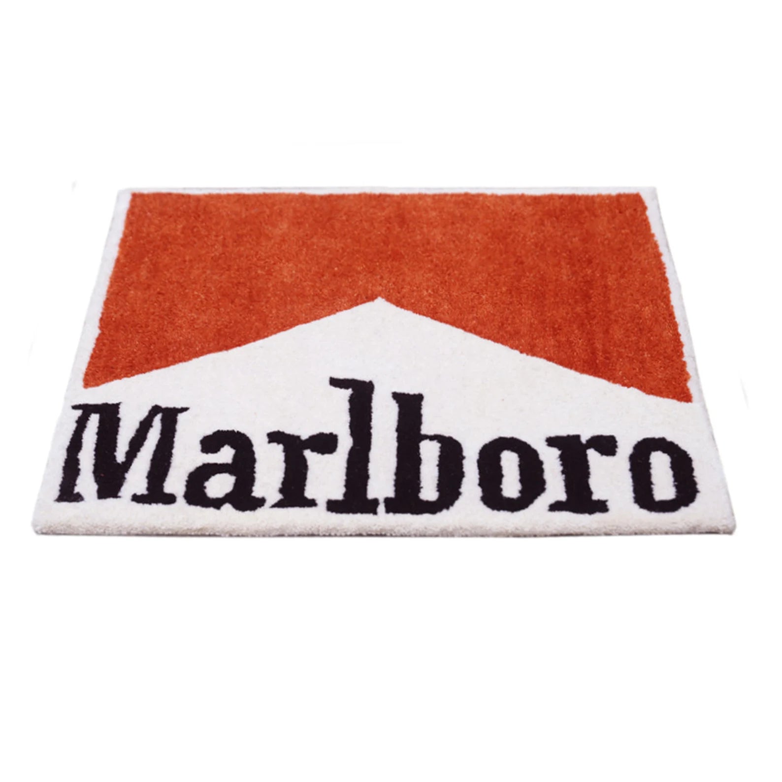 Studio hero full view of Marlboro Doormat showing bold red and white geometric design with Marlboro text in black on a clean white background