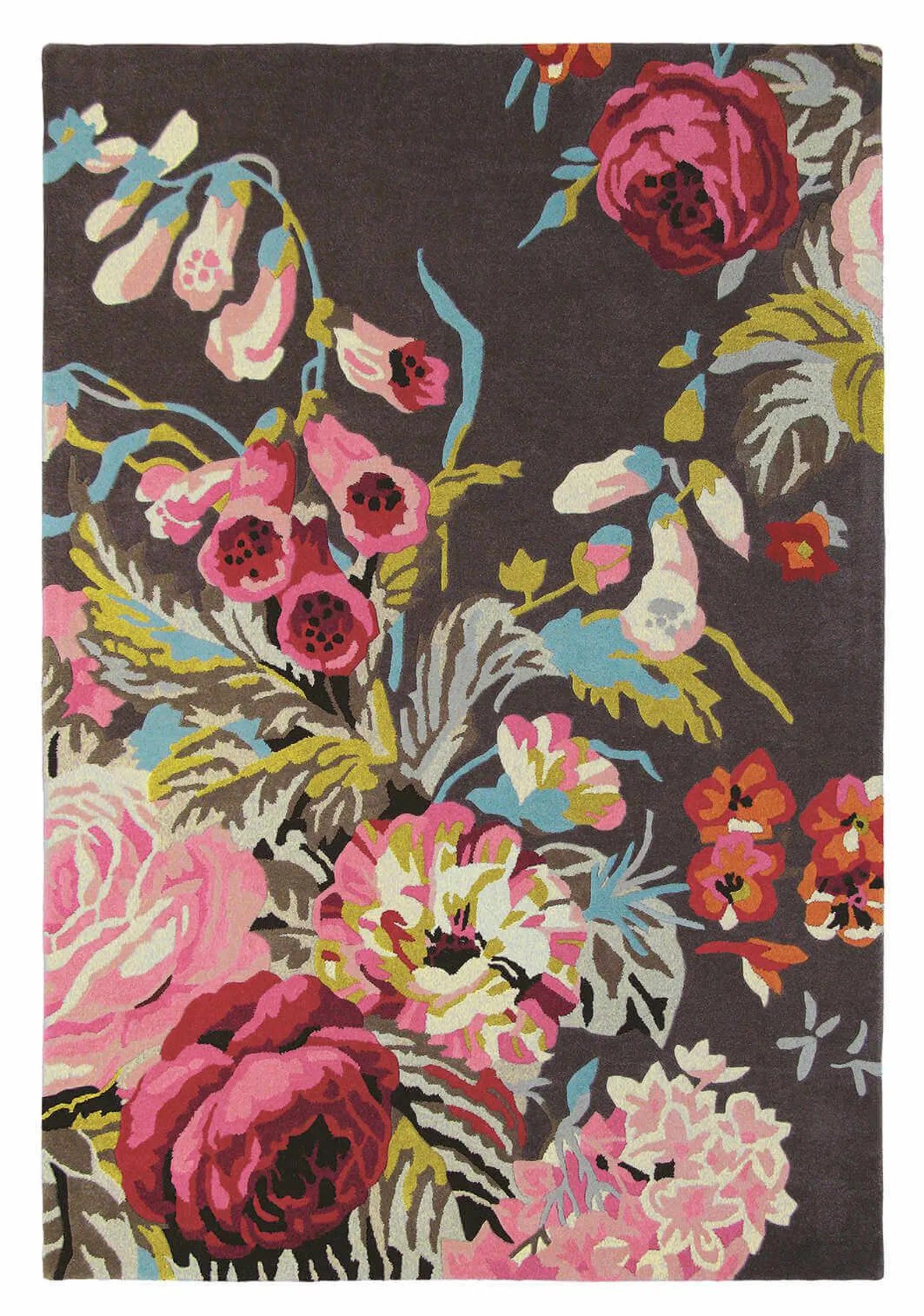 Overhead flat-lay of Summer Bloom Area Rug showcasing bold floral pattern.