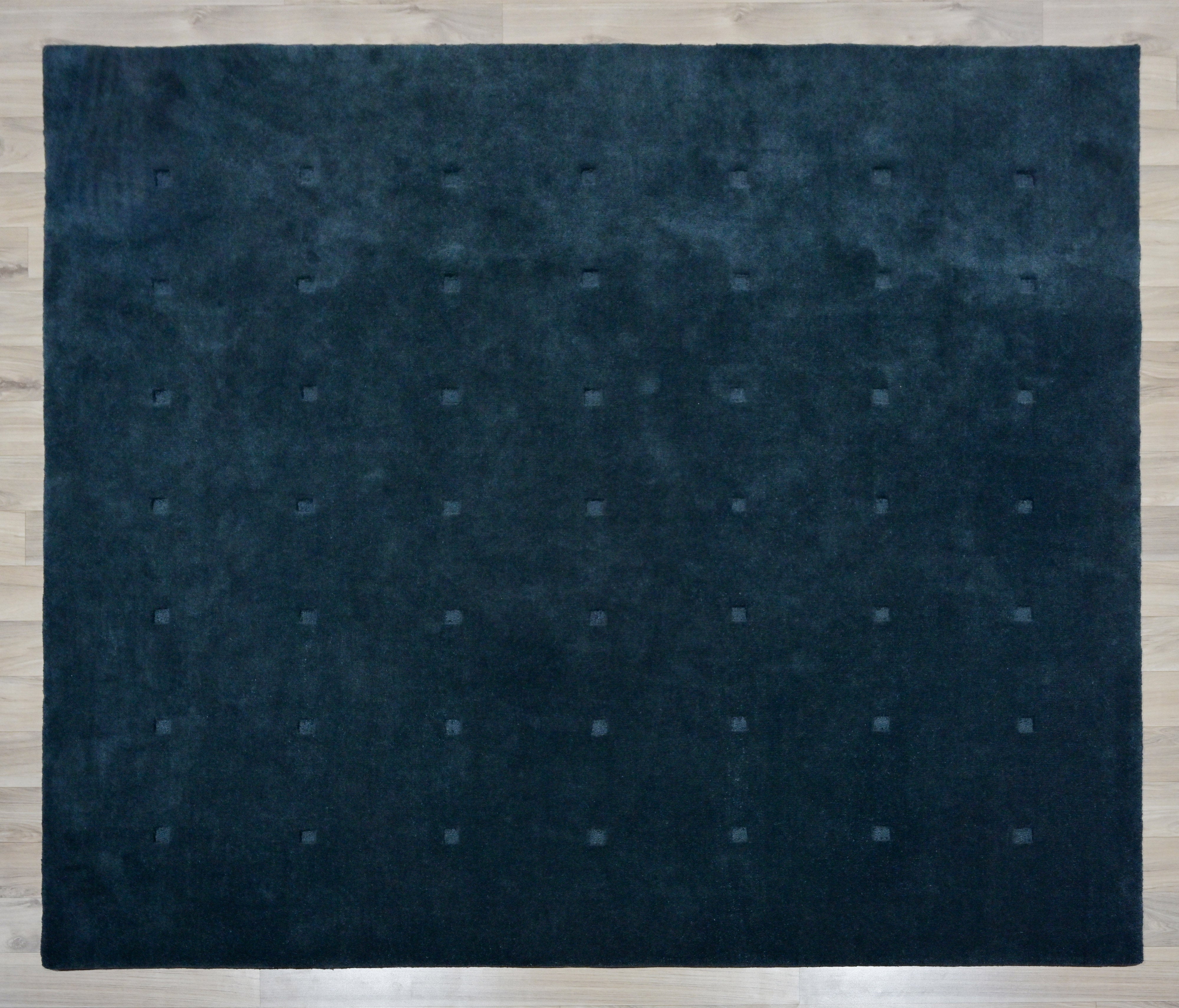 dark blue grid rug full top view showing minimal grid design and navy tone