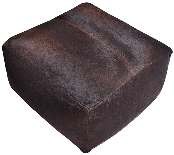 dark brown handmade leather pouf ottoman angled product view