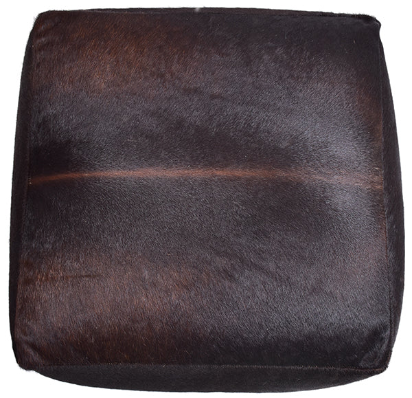 dark brown handmade leather pouf ottoman front view