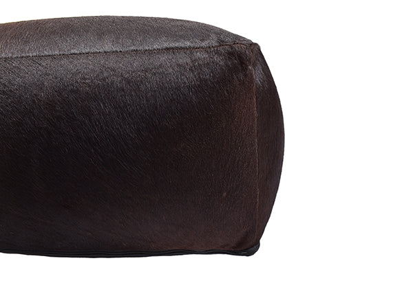 dark brown handmade leather pouf ottoman side view