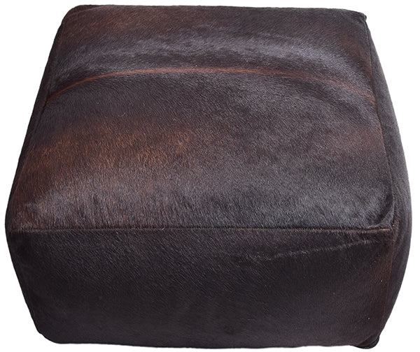 dark brown handmade leather pouf ottoman top angle view