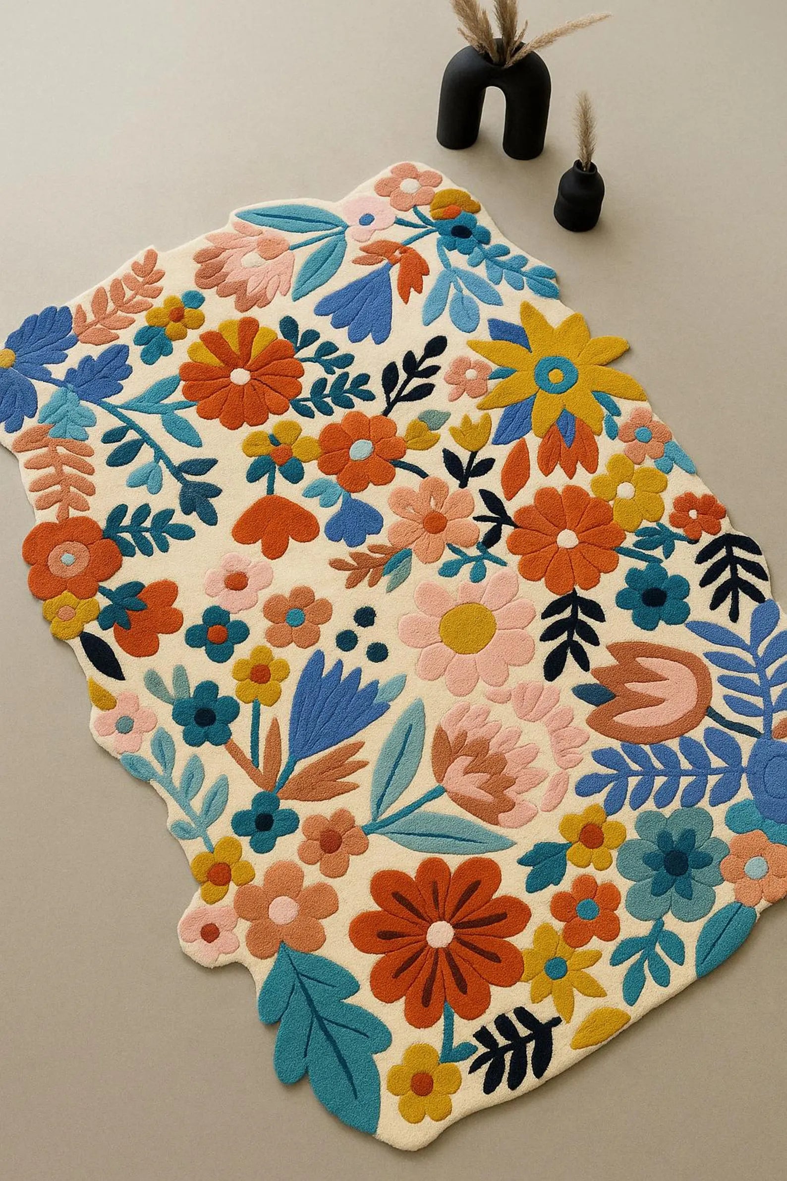 Hand tufted Floryn hand tufted rug styled in an interior setup showing realistic placement and vivid floral tones.