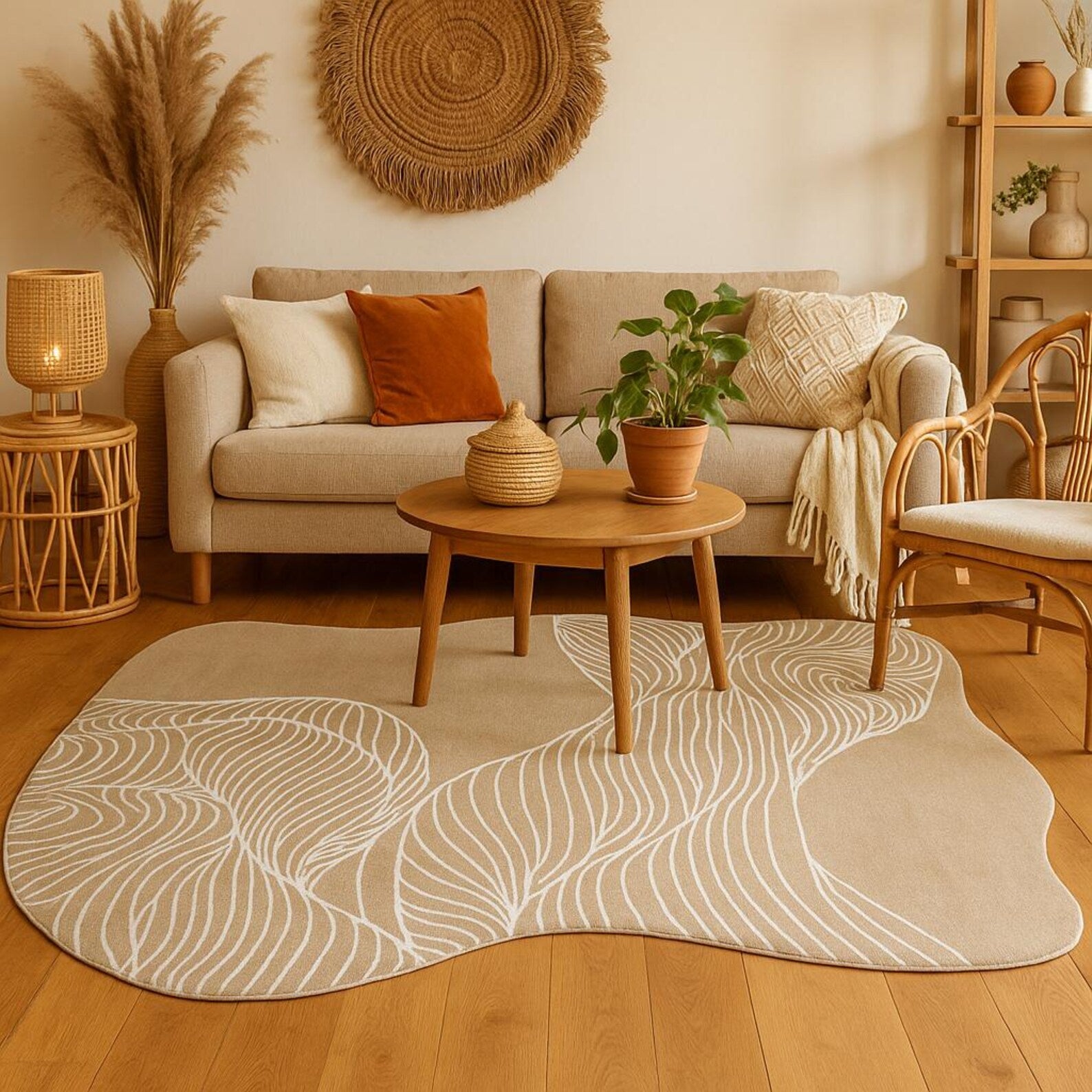 Wavy Abstract Beige Rug