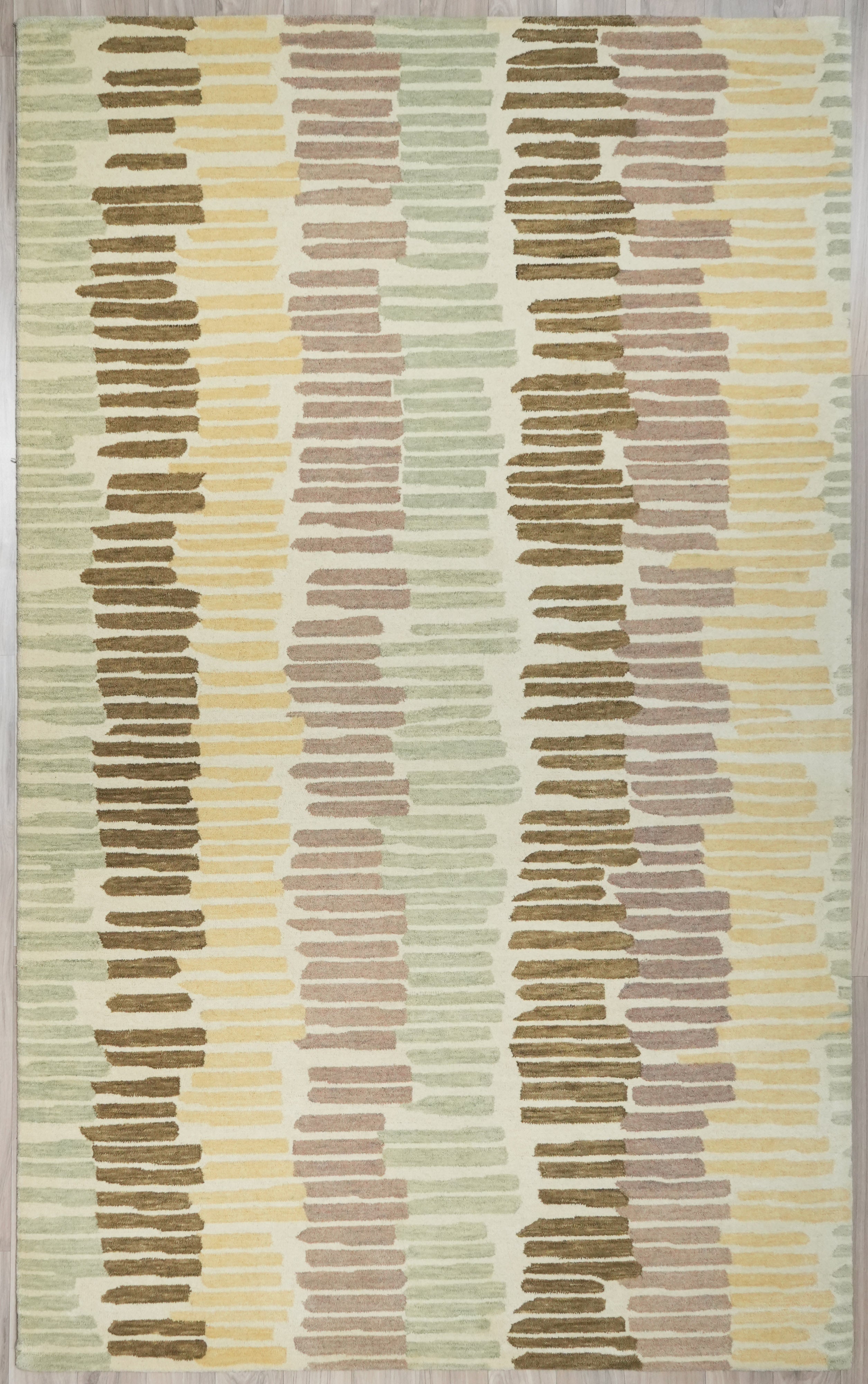 kivo line wool rug top detail of abstract stripe pattern in sage olive and beige