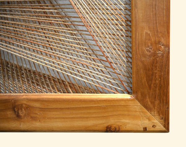radiant axis woven wall art corner view showing wood frame and woven thread details