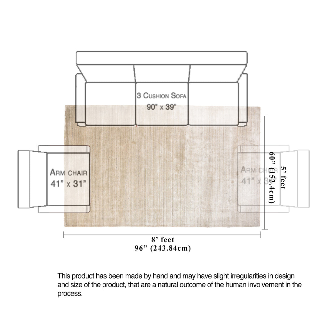 sand dune handloom textured rug size layout diagram with sofa and chairs