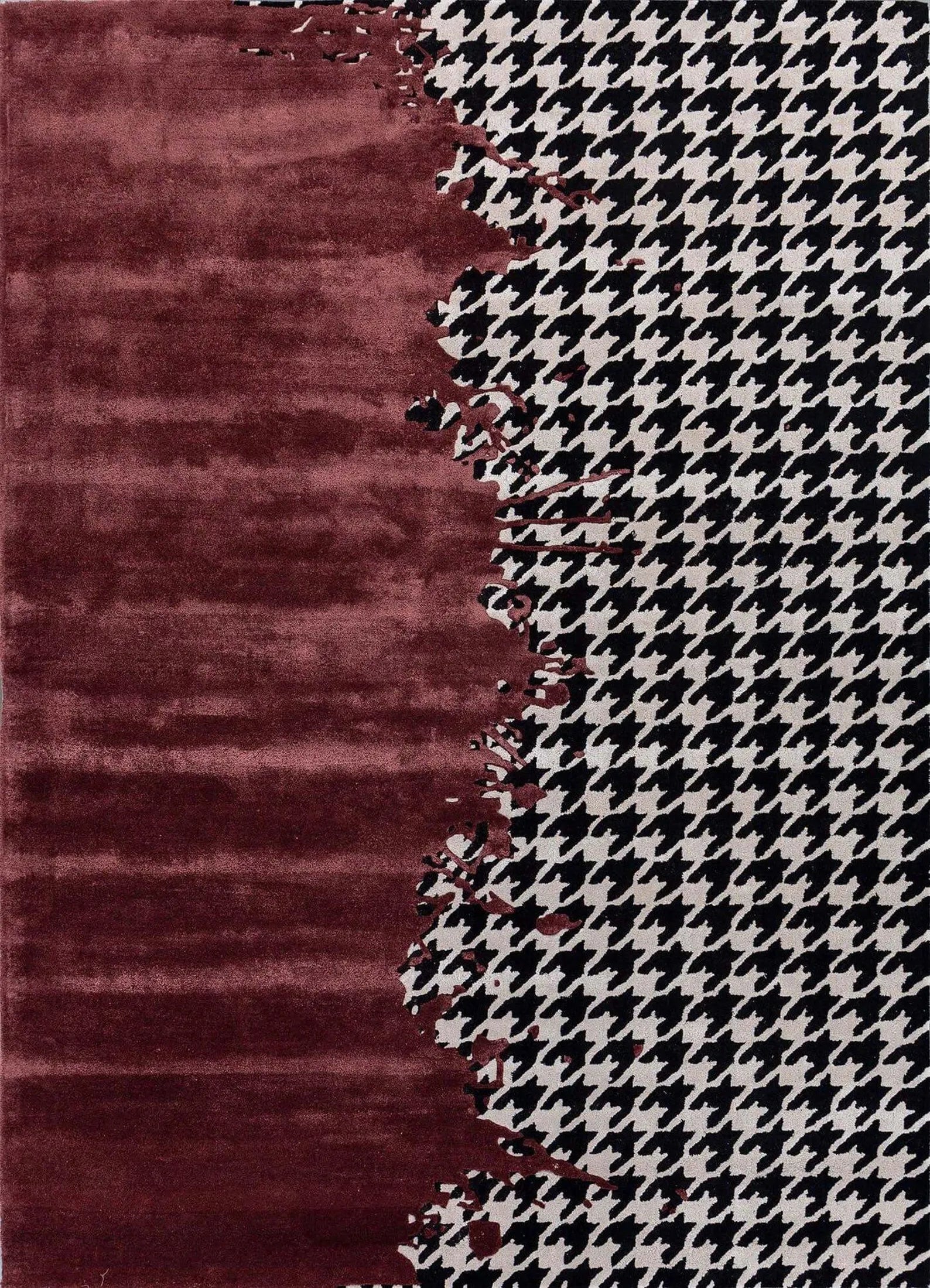 Houndstooth Rug texture detail showing raised hand tufted surface and pattern transition