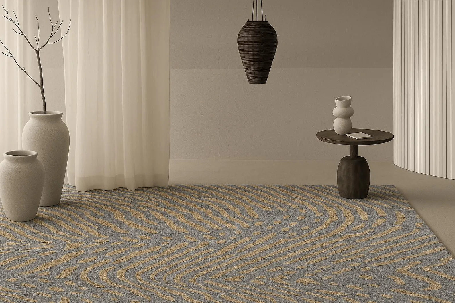 Swirl Pattern Rug texture closeup showing raised hand tufted surface and fine craftsmanship