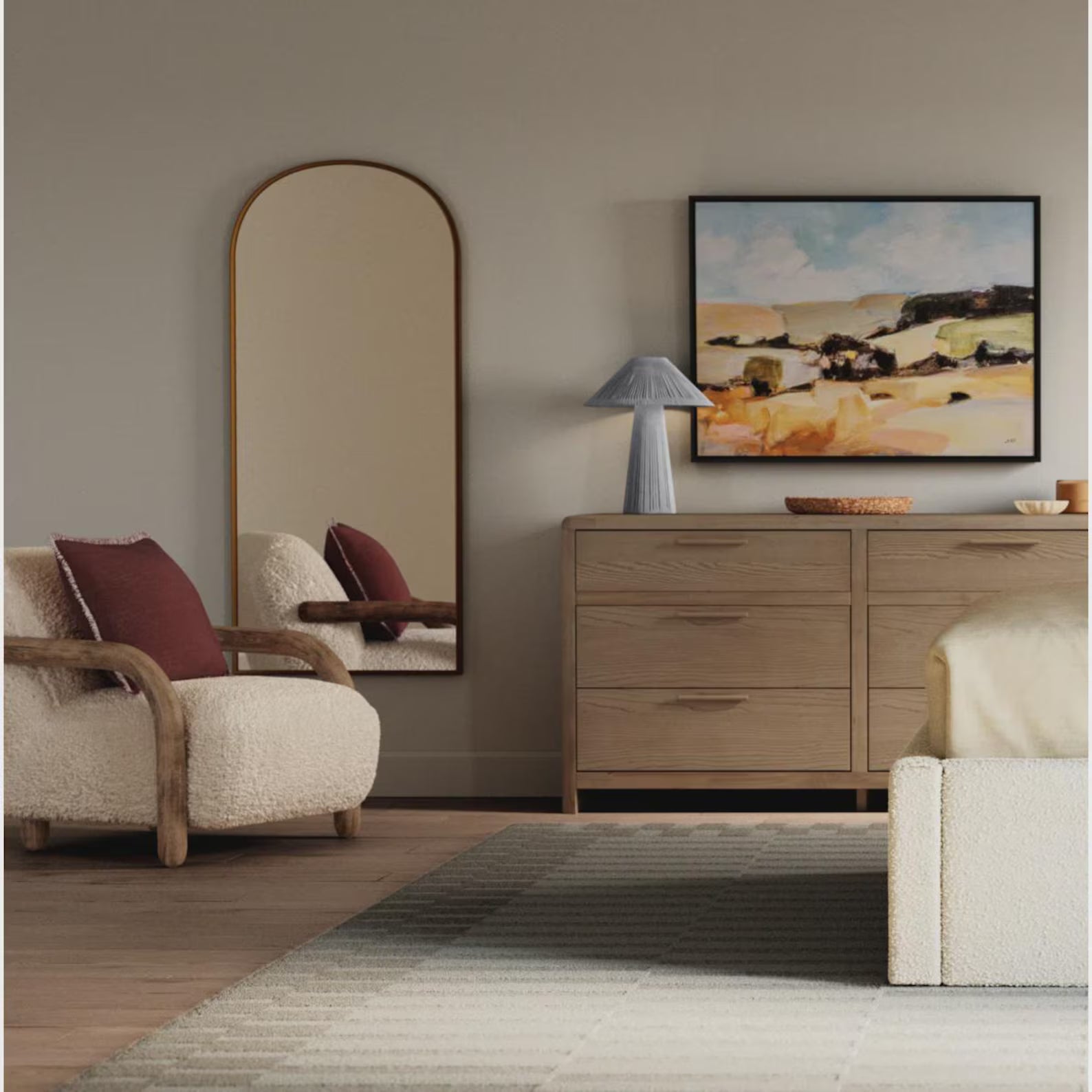 Tactile Grid hand tufted rug styled in a bright minimal room showing texture contrast and elegant calm design
